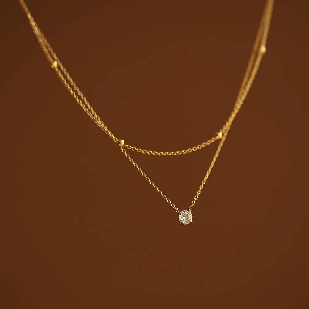 Stylish Shiny Zircon Double Layer Staniless Steel Waterproof Gold Plated Choker Necklace Stacked Fashion Jewelry Gift for Women