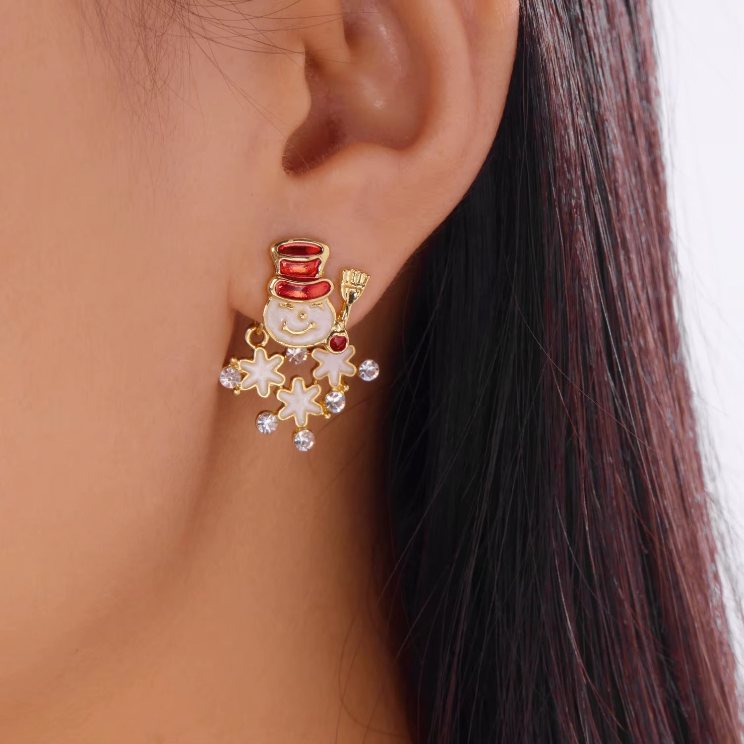 Exquisite Rhinestone Snowman Earrings for Women Minimalist Christmas Tree Bell Bow Earrings New Year Friendship Jewelry Gifts
