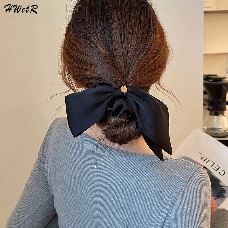 Fashion Advanced Sense Solid Color Bow Hair Band for Women Girls Sweet Versatile Ribbon Bow Hair Rope Hair Accessories Gifts