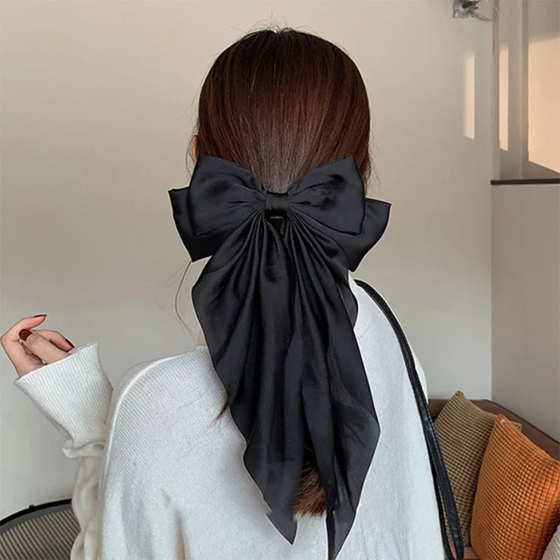 1PC Women Solid Color Hairpins Minimalist Bowknot Retro Hair Clip for Girls Silk Hairband Elegant Hair Accessory