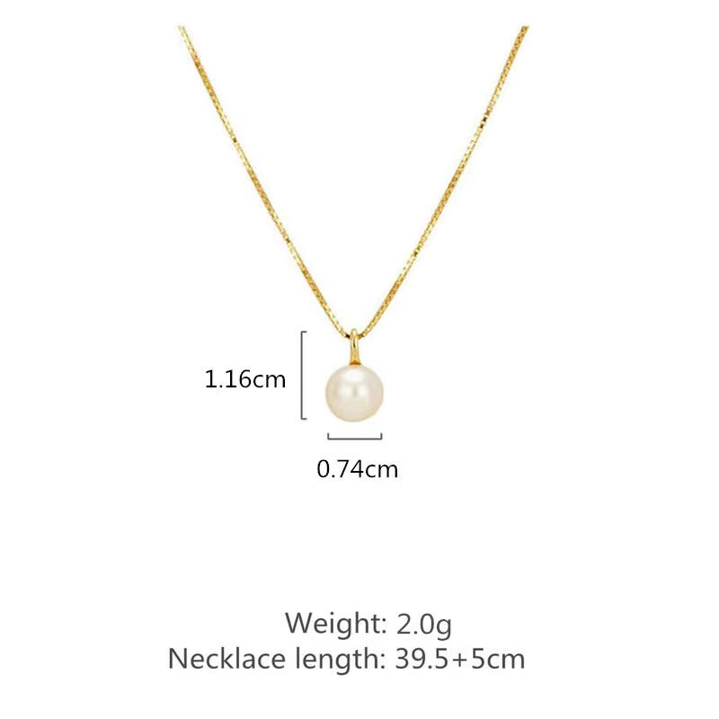 925 Sterling Silver Light Luxury 18K Gold Plating Shell Imitation Pearl Pendant Necklace Women Fashion Clavicle Chain Jewelry