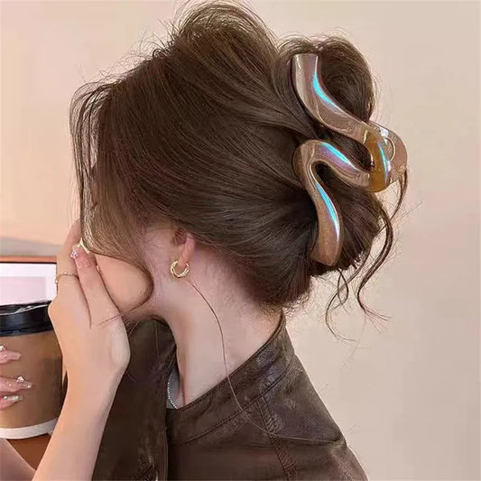 1Pc New High-End Pearl Wave Clip, Shark Clip, Large Hair Clip, Back of Head Hair Clip, Hair Accessory