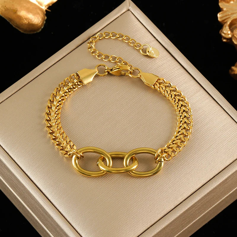 316L Stainless Steel Gold Color Bracelet Bangle Jewelry Charm Metal Texture 18 K Plated Heart Wrist Chain for Women