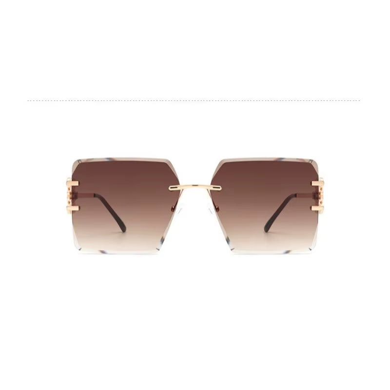 Square Rimless Metal Frame Sunglasses Oversized Retro Bow Gradient Lens Sun Glasses Vintage Fashion Shades UV400 Eyewear