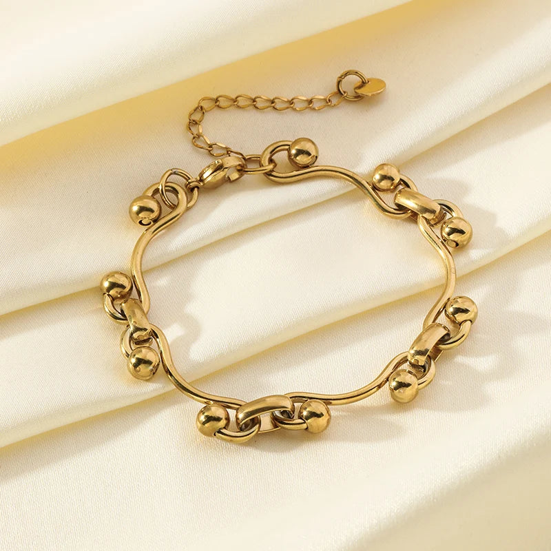316L Stainless Steel Gold Color Bracelet Bangle Jewelry Charm Metal Texture 18 K Plated Heart Wrist Chain for Women