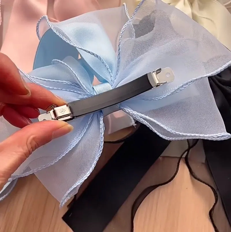 Elegant Long Ribbon Bow Spring Hairpins Women Girl Kid Hair Clips Pin Barrettes Accessories Hairgrip Headwear Headdress Ornament
