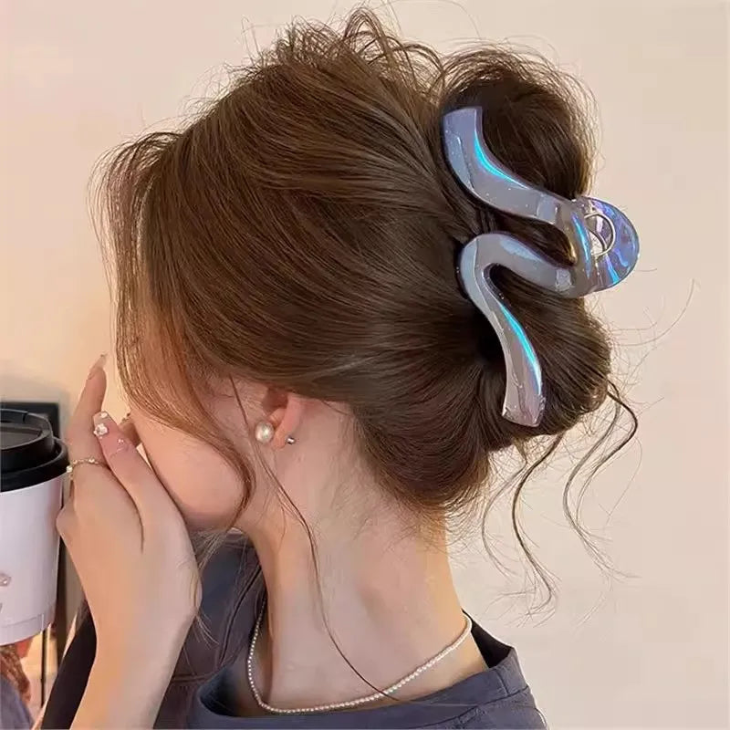 1Pc New High-End Pearl Wave Clip, Shark Clip, Large Hair Clip, Back of Head Hair Clip, Hair Accessory