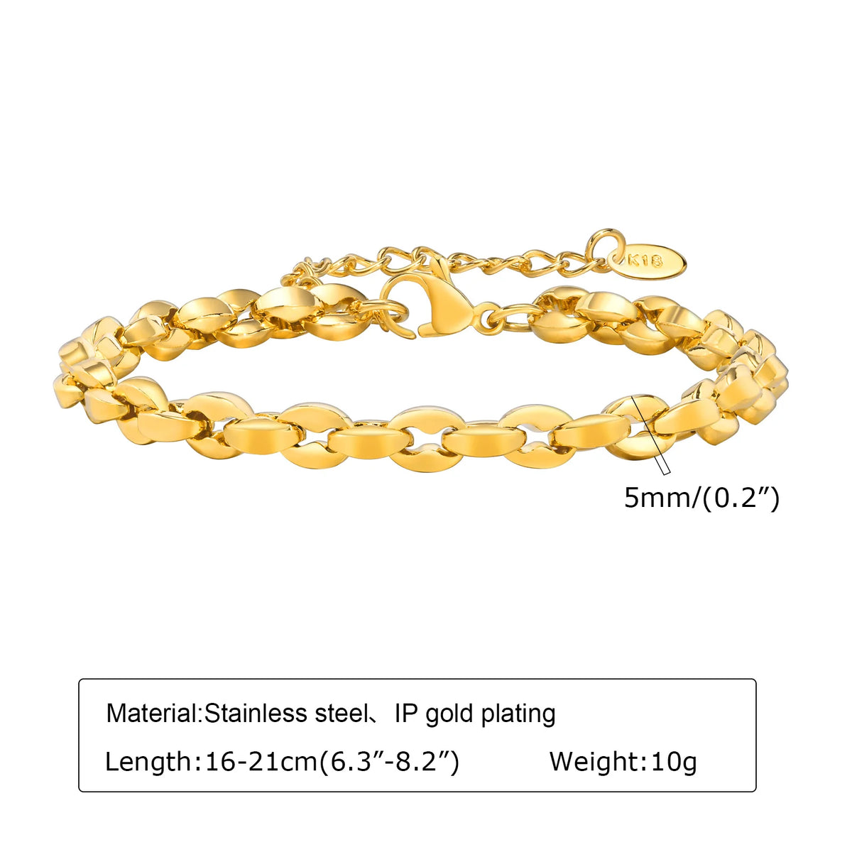Women Stainless Steel Chain Bracelet,18K Gold Plated Twist Paperclip Adjustable Link Bracelet,Chunky Stackable Layered Jewelry