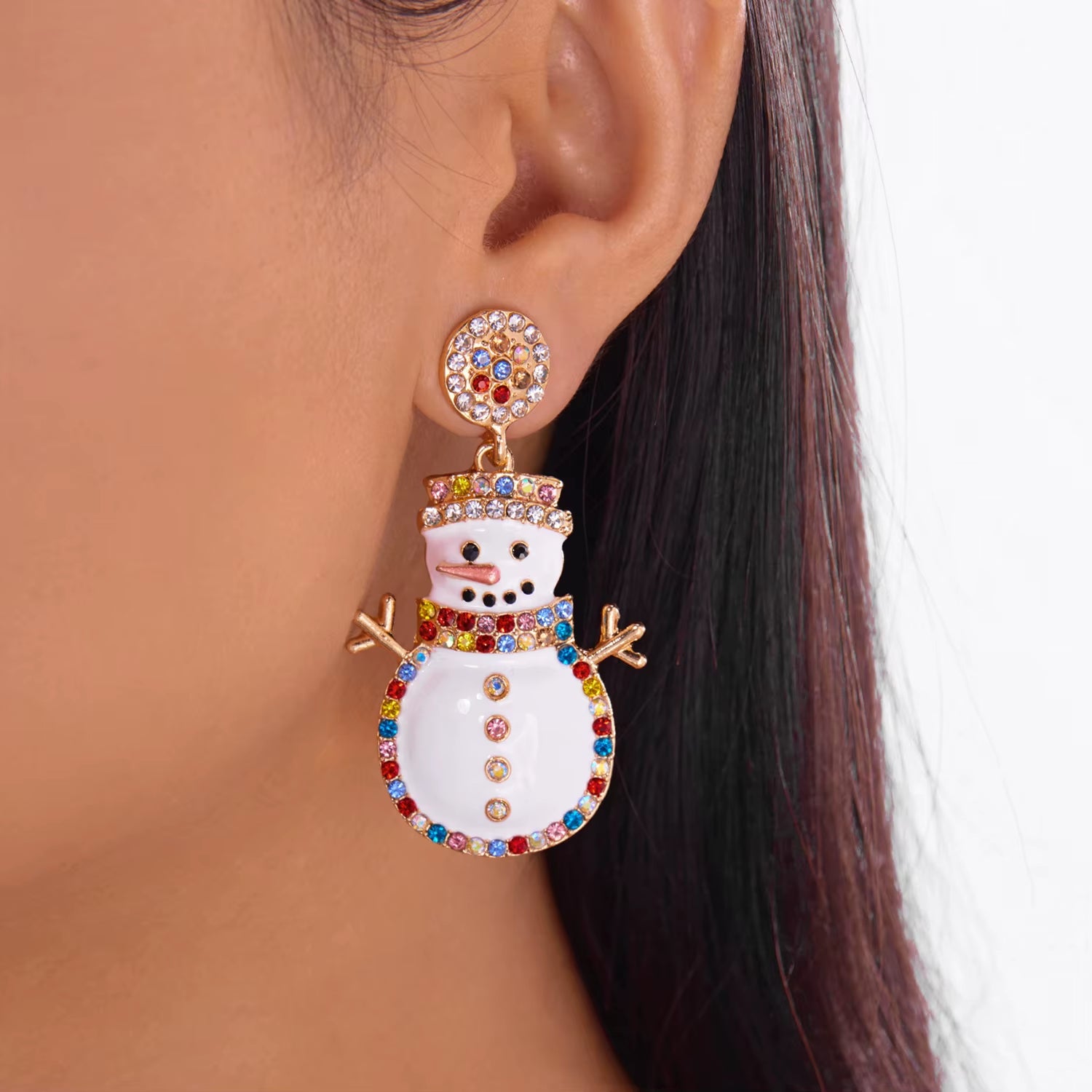 Exquisite Rhinestone Snowman Earrings for Women Minimalist Christmas Tree Bell Bow Earrings New Year Friendship Jewelry Gifts